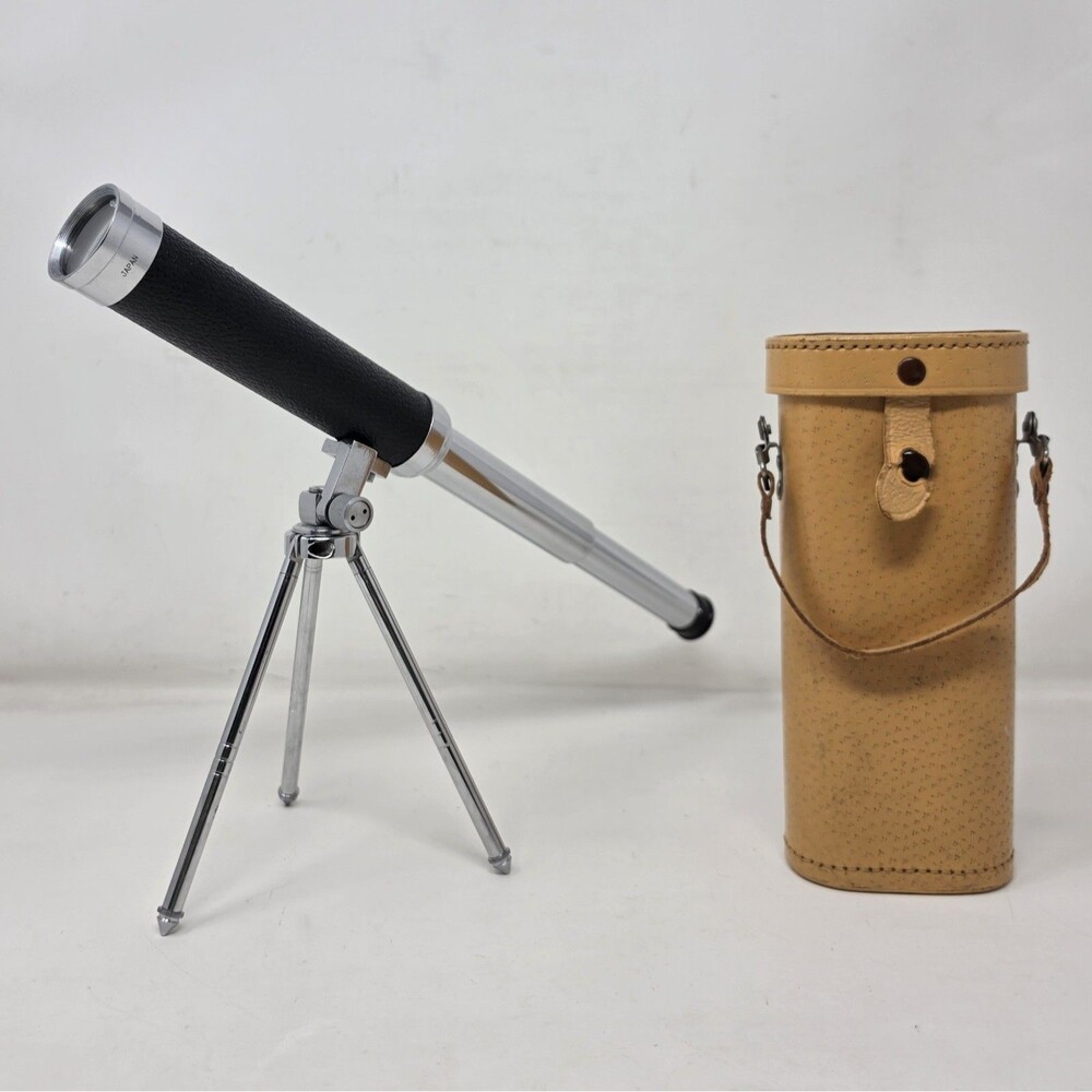 Vtg JASON 25x30mm Achromatic Telescope w/ Tripod Leather Case Japan Chipped Lens